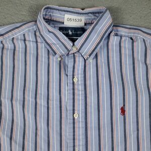 Ralph Lauren Shirt Mens XL Blue Striped Pony Casual Button Up Short Sleeve